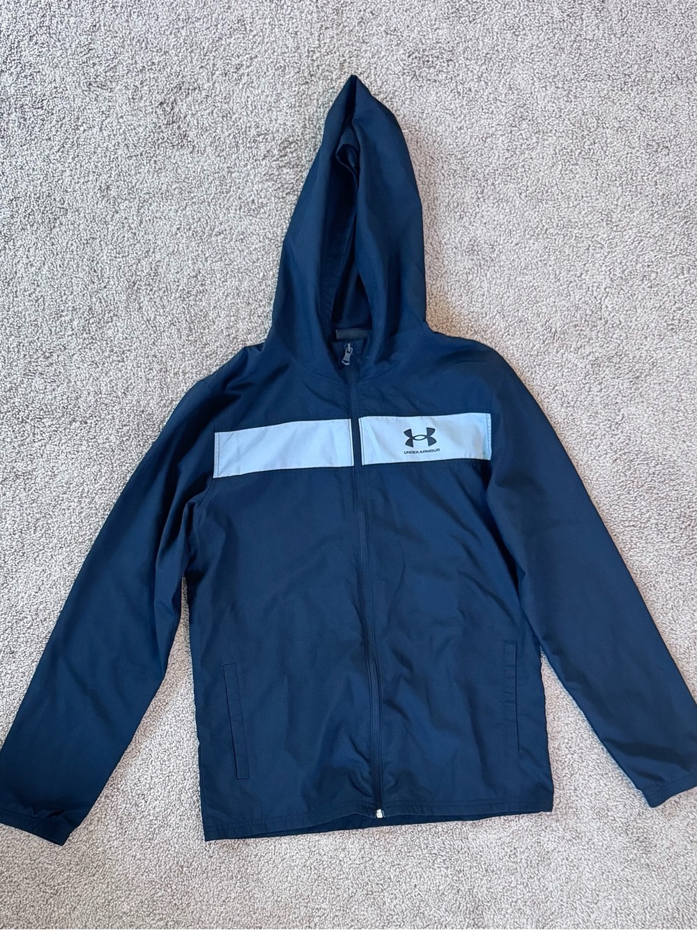 Under Armour Kids Navy Hooded Jacket with Light Blue Chest Stripe